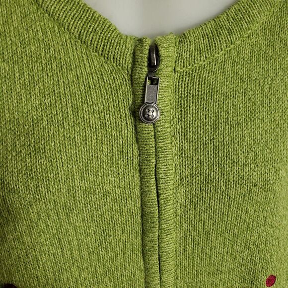 Breckenridge Womens Cardigan Sweater Medium Green Full Zip Embellished Fall Tree - Picture 6 of 10